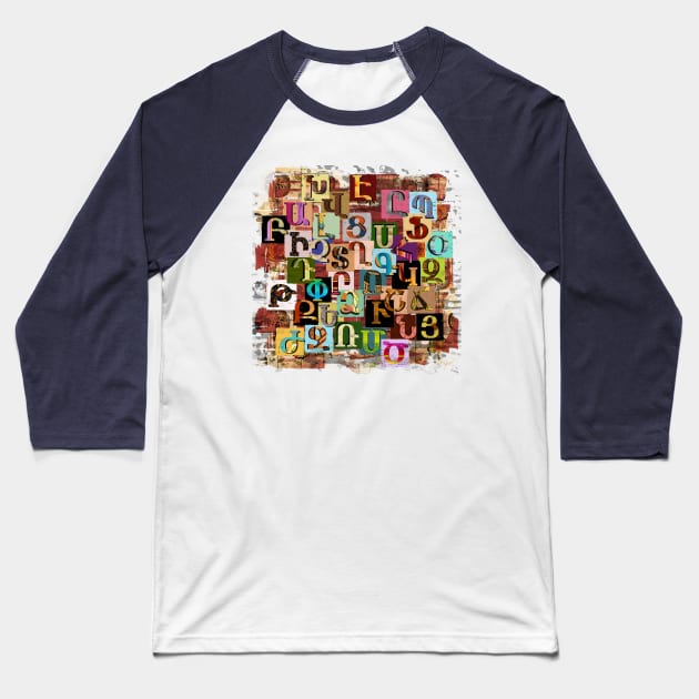 Armenian Textural Alphabet Baseball T-Shirt by Peter Awax